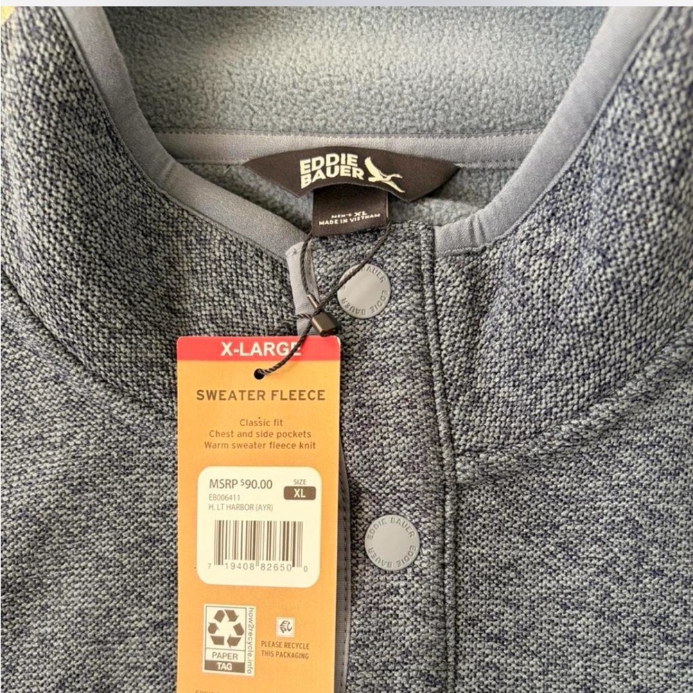 Eddie Bauer Men's Heather Navy Half-Zip Sweater - Picture 6 of 7